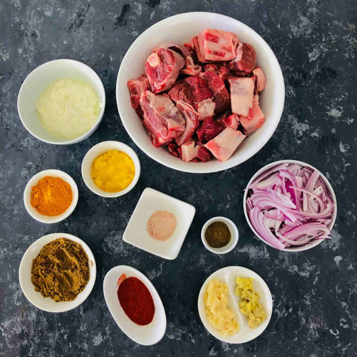 ingredients to make easy goat curry in instant pot