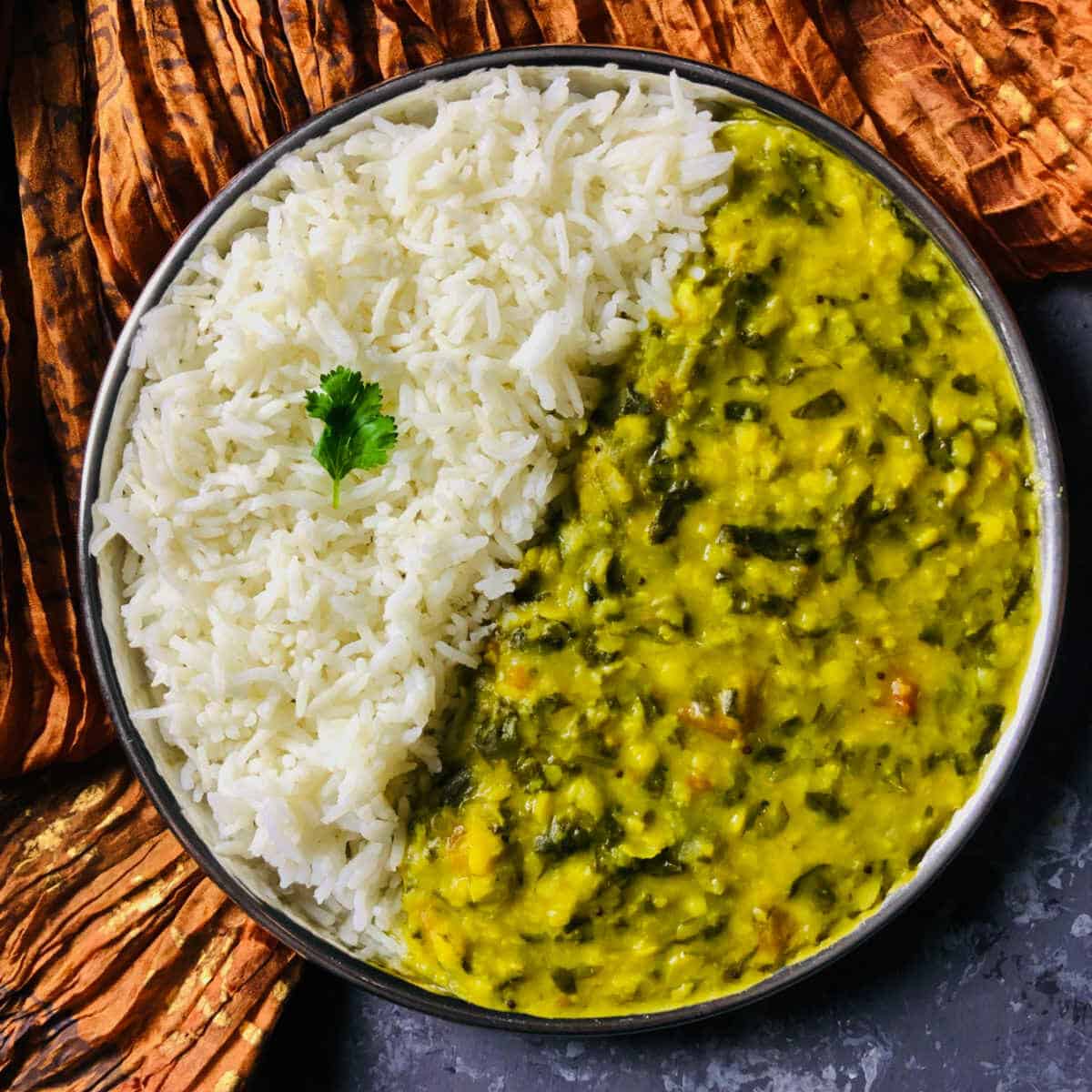 instant pot methi dal served with steamed rice