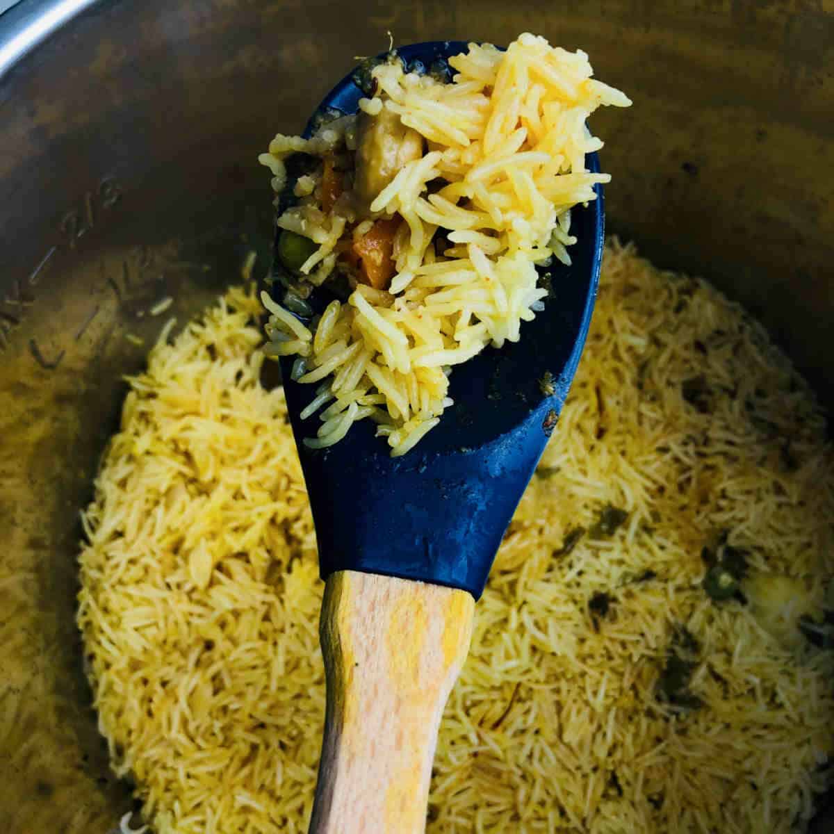 perfectly cooked rice in veg biryani.