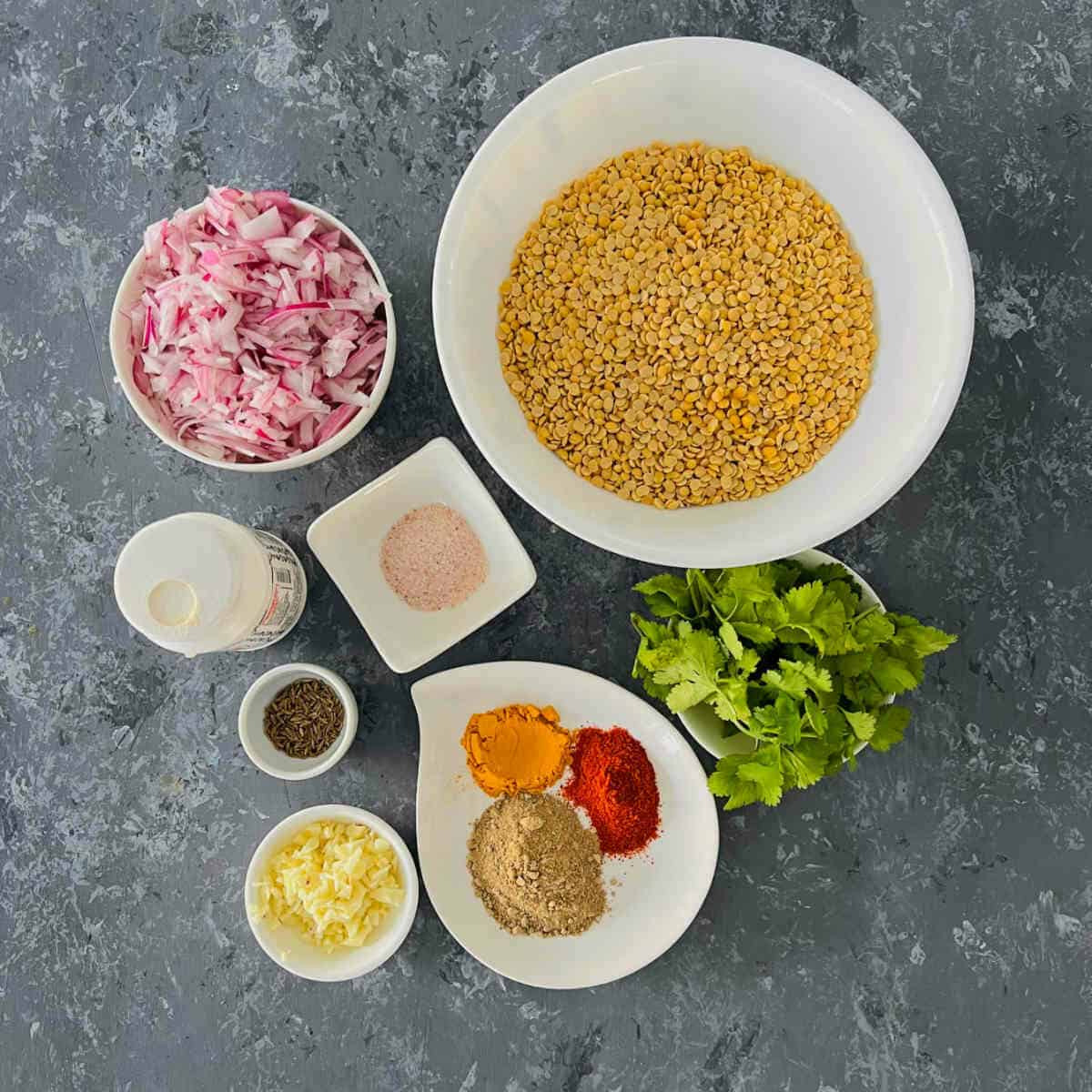 ingredients to make dal fry in an instant pot.