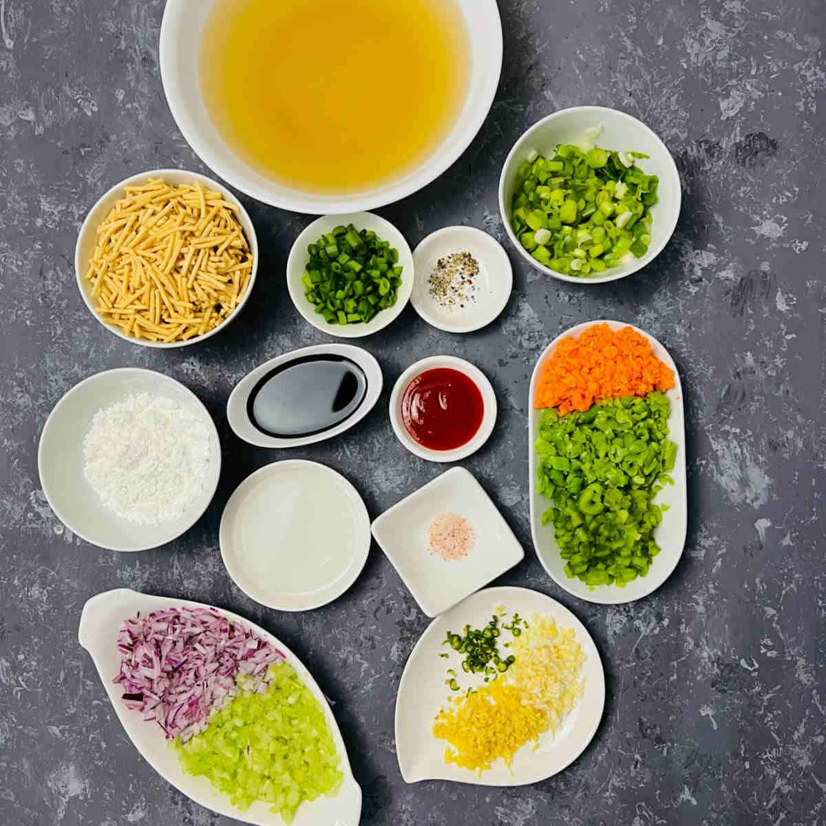 ingredients to make vegetable manchow soup
