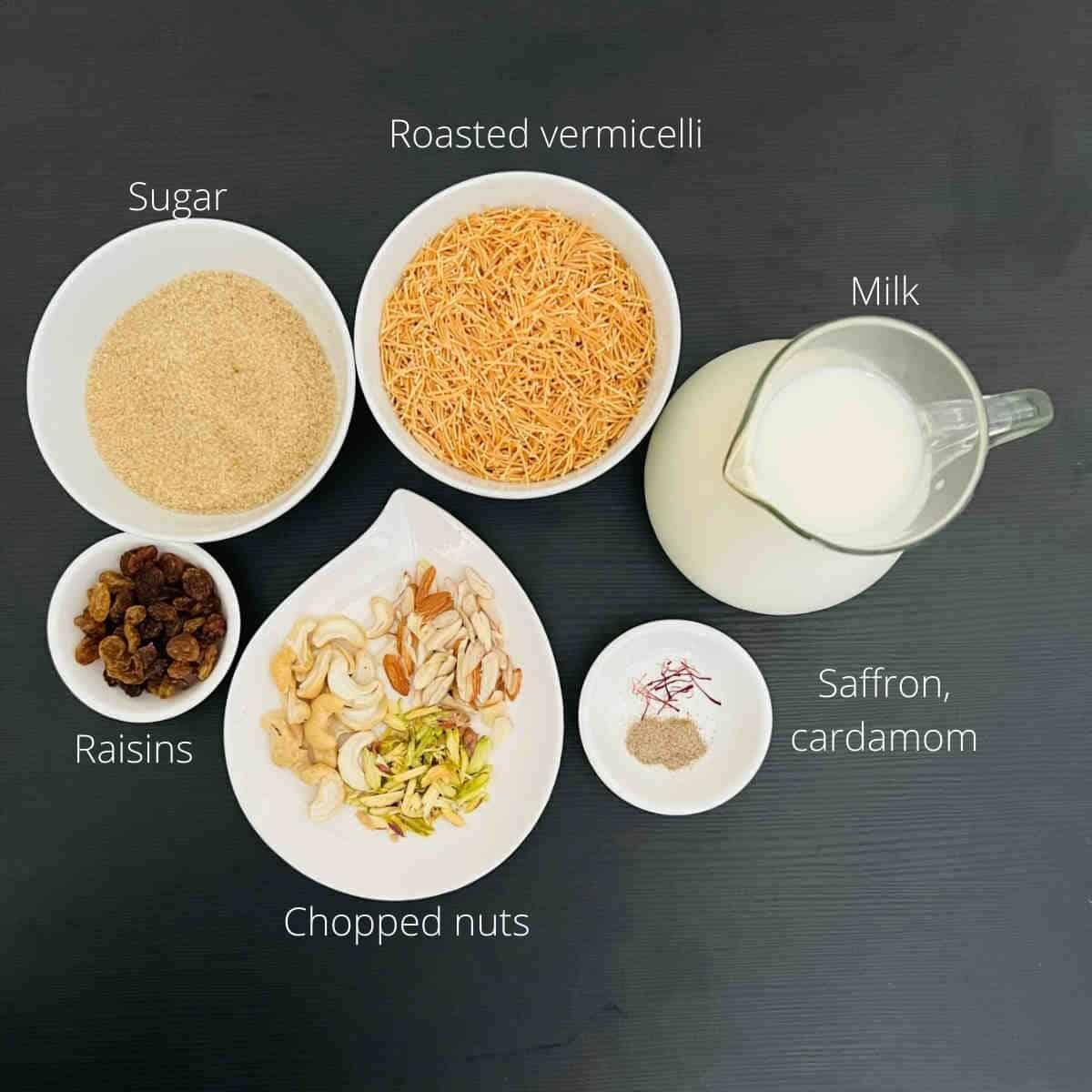 ingredients to make vermicelli kheer.