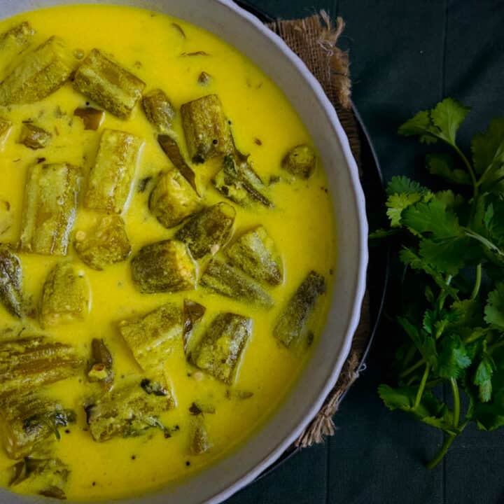 Bhindi Kadhi (Yogurt Okra Stew) - Easy Indian Cookbook