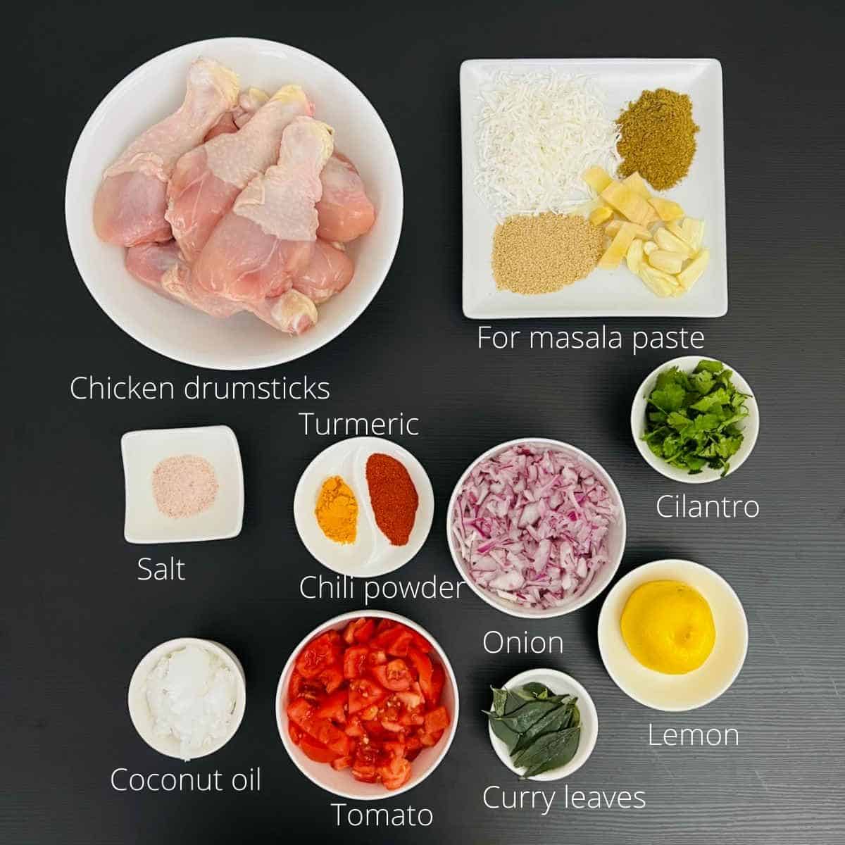 chettinad chicken ingredients with labels.