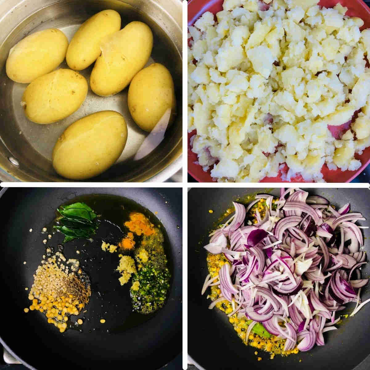 boil potatoes and fry onions.