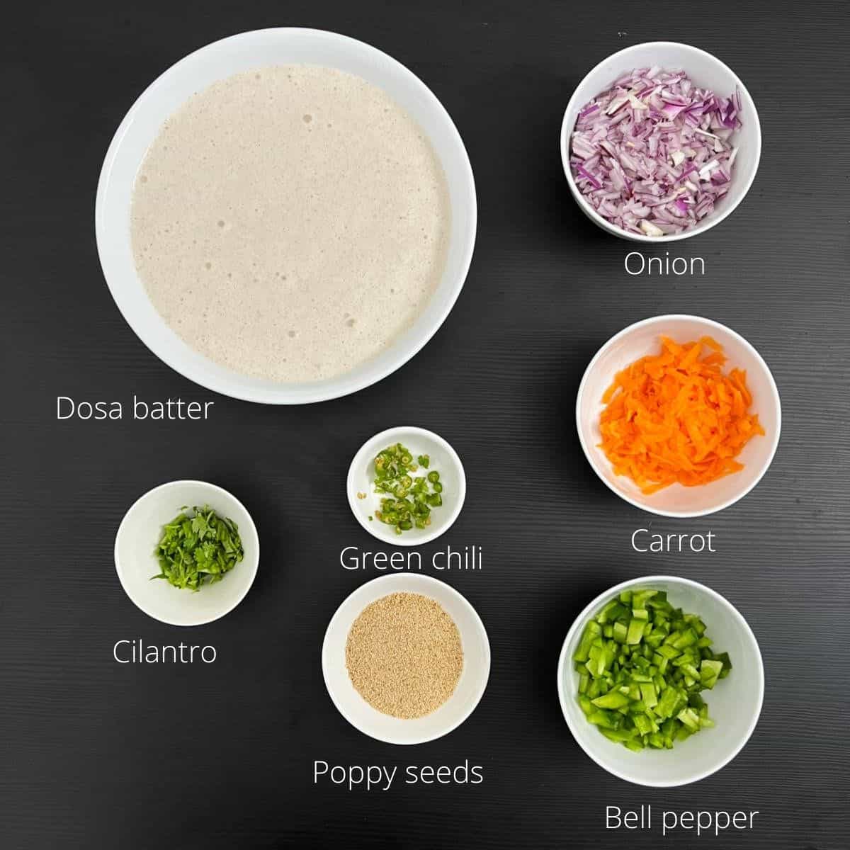 ingredients to make uttapam with labels.
