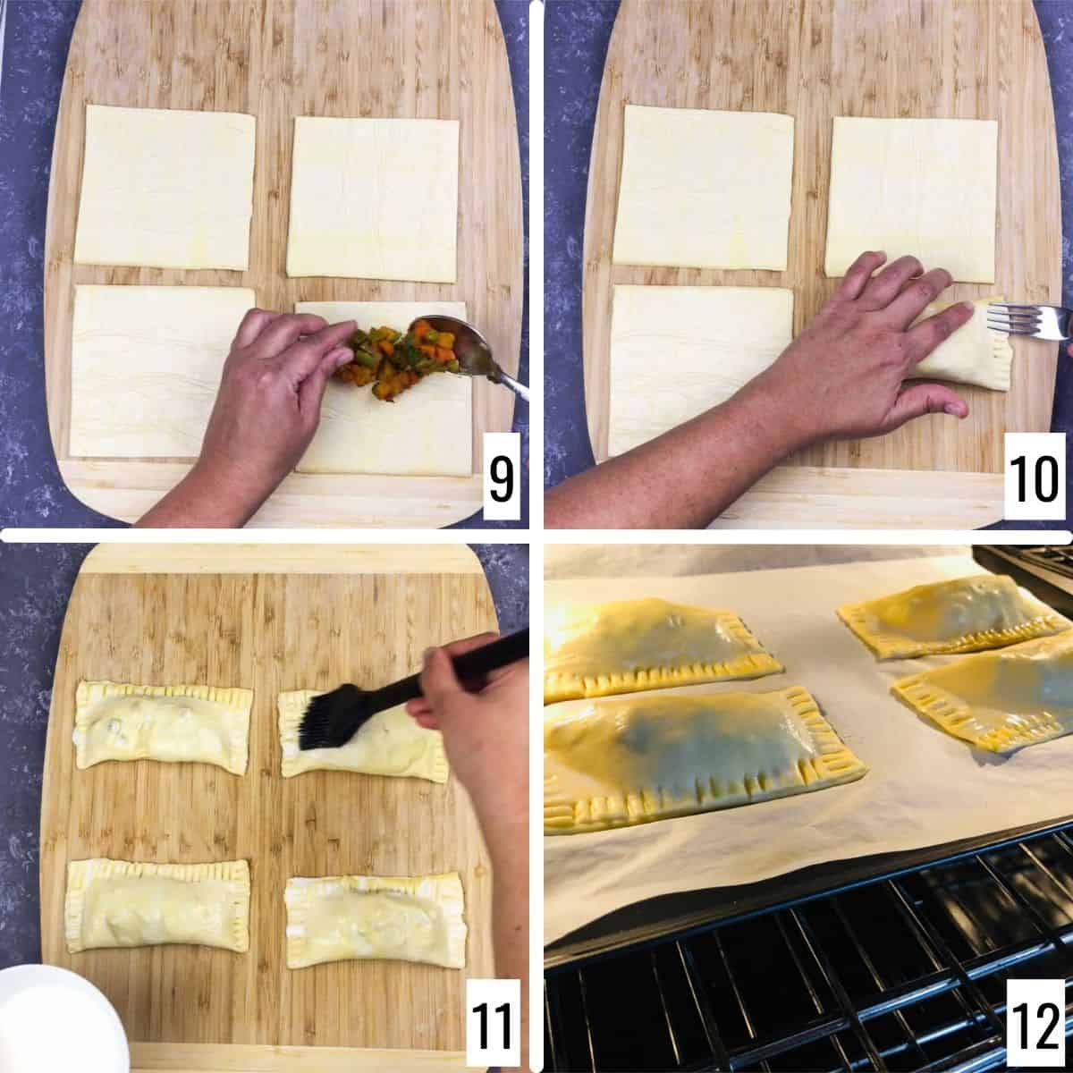 fill in pastry sheets and bake.