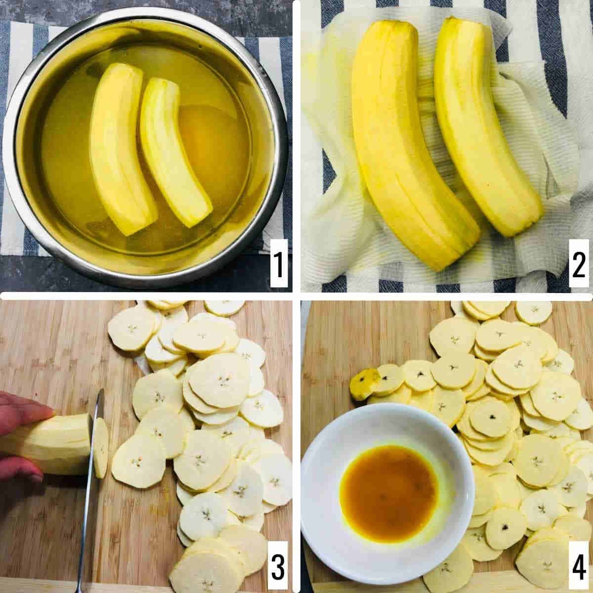 cut the raw banana.