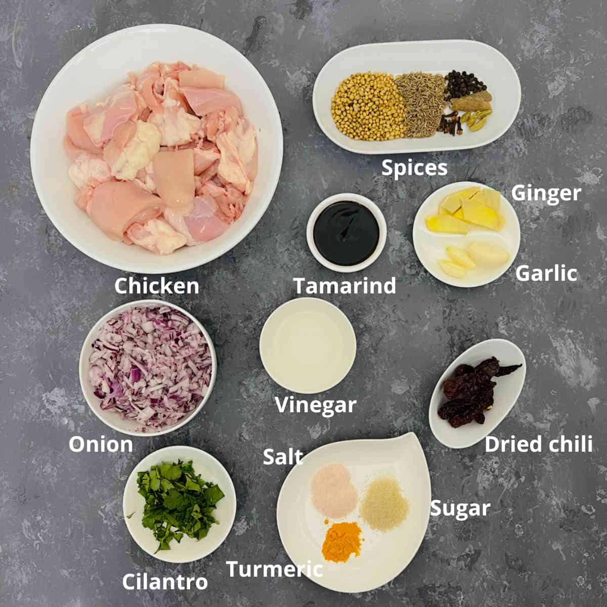 chicken vindaloo ingredients with labels.