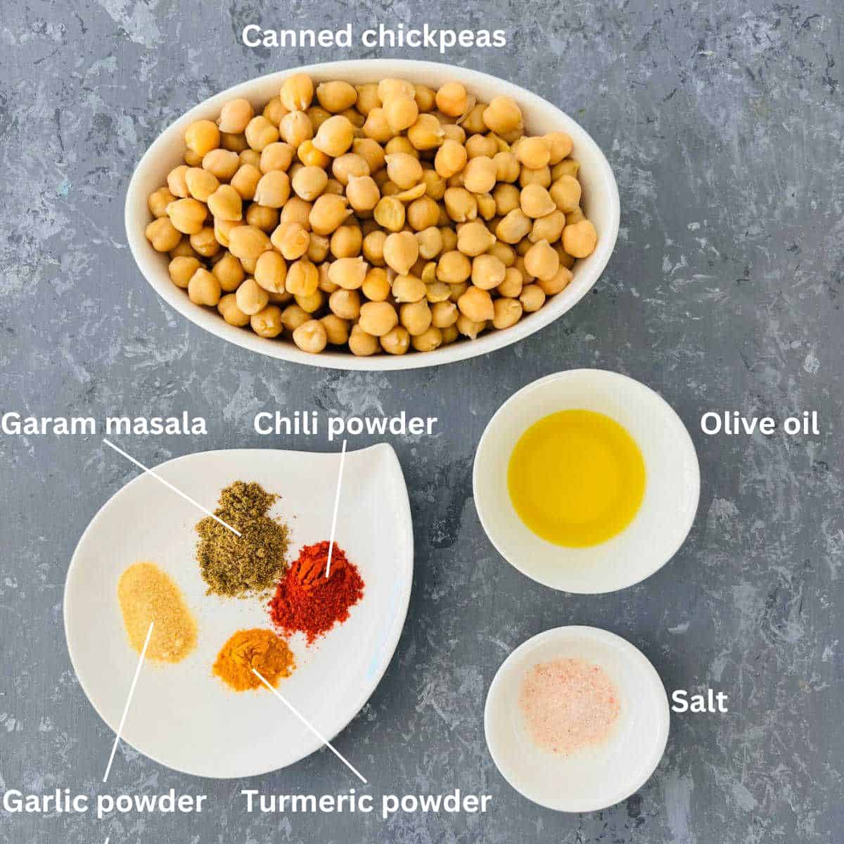 air fryer chickpeas ingredients with labels.