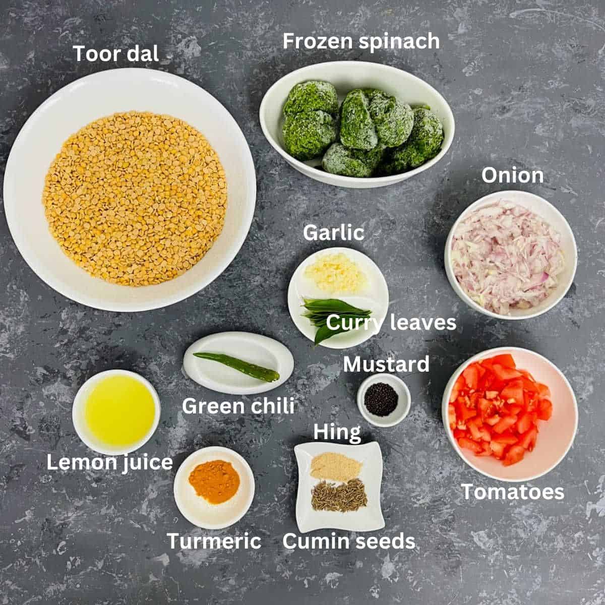 dal palak ingredients with labels.