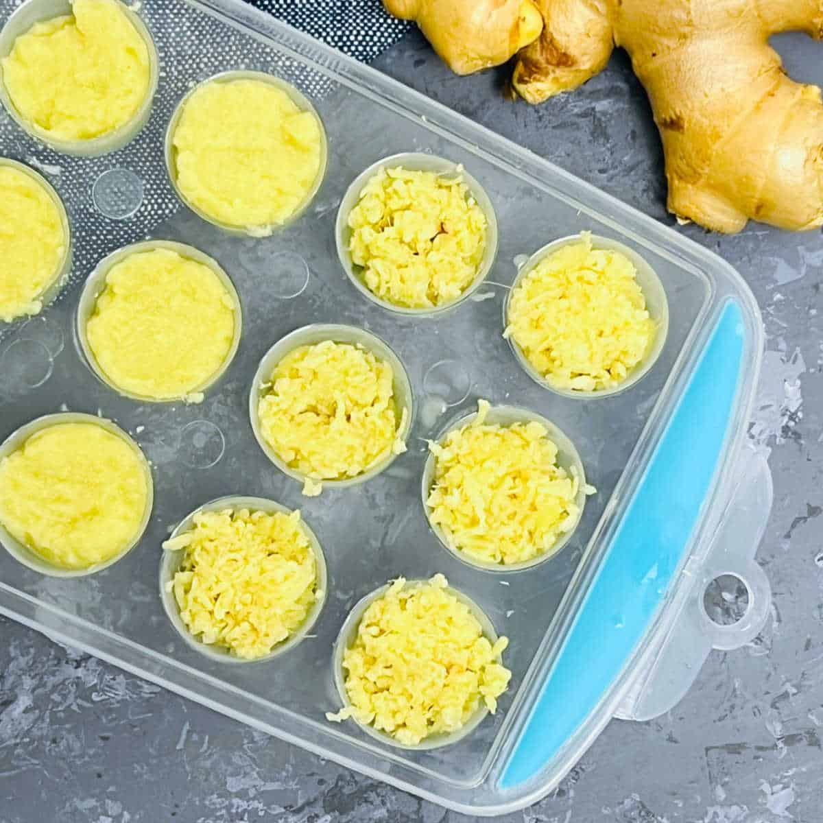 Ginger paste and grated in ice tray.