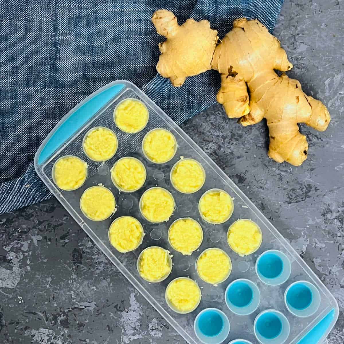 ginger paste in ice cube trays.