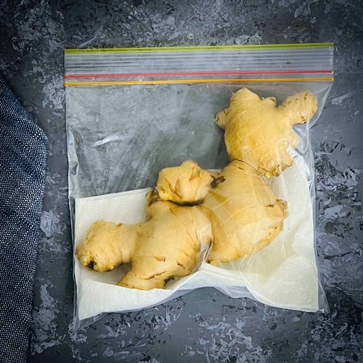 Ginger stored in ziplock bag.