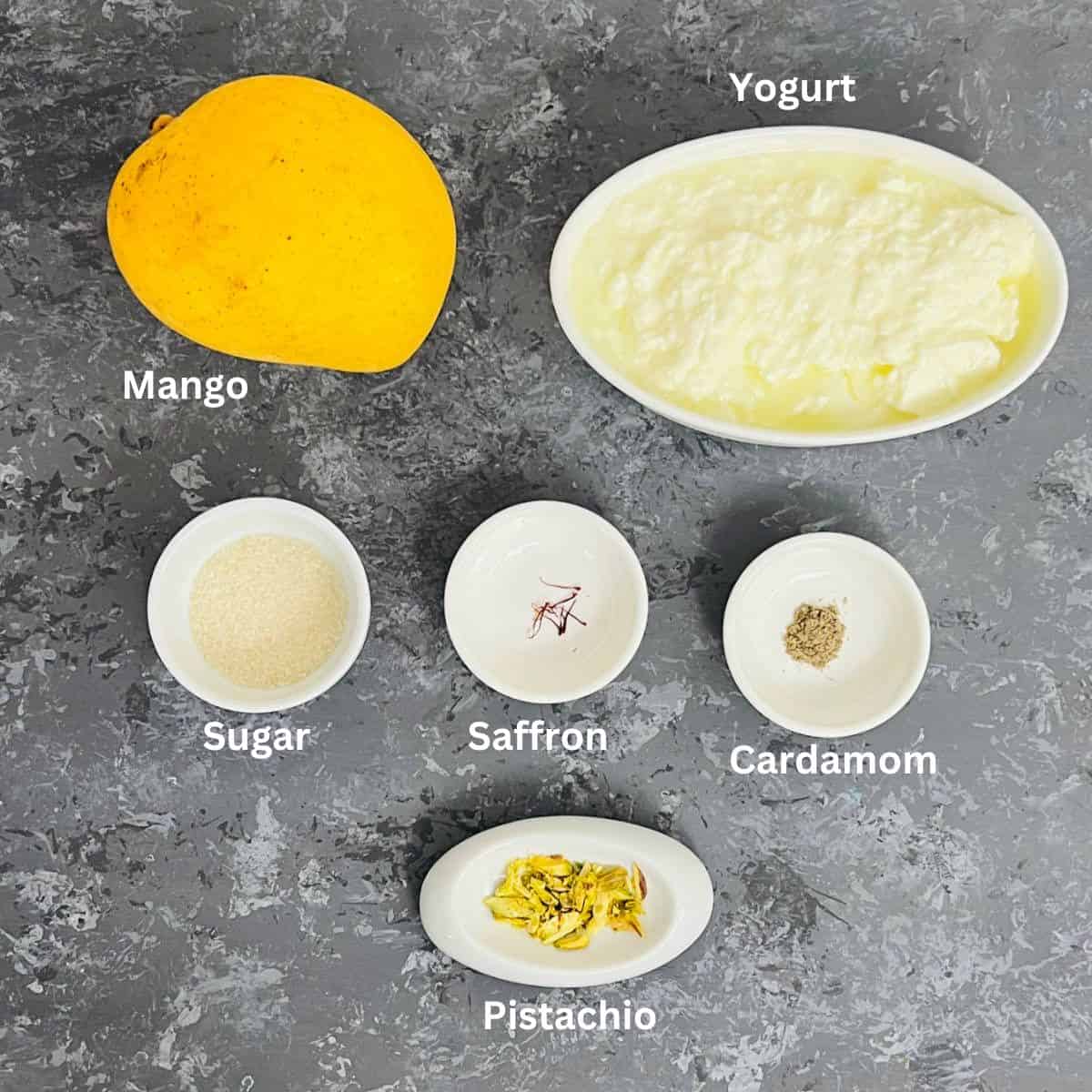mango lassi ingredients with labels.