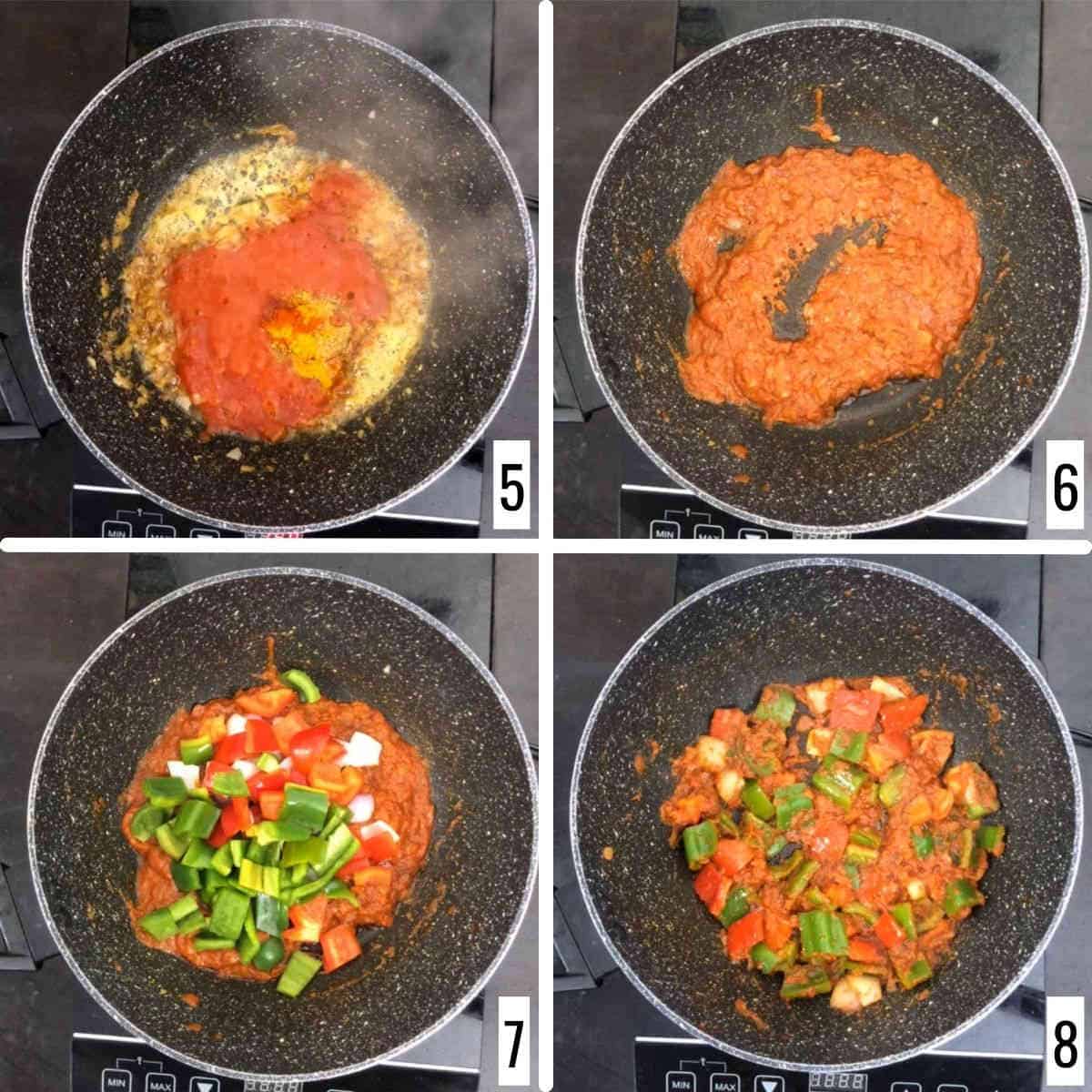 cook tomato. spices, and veggies.
