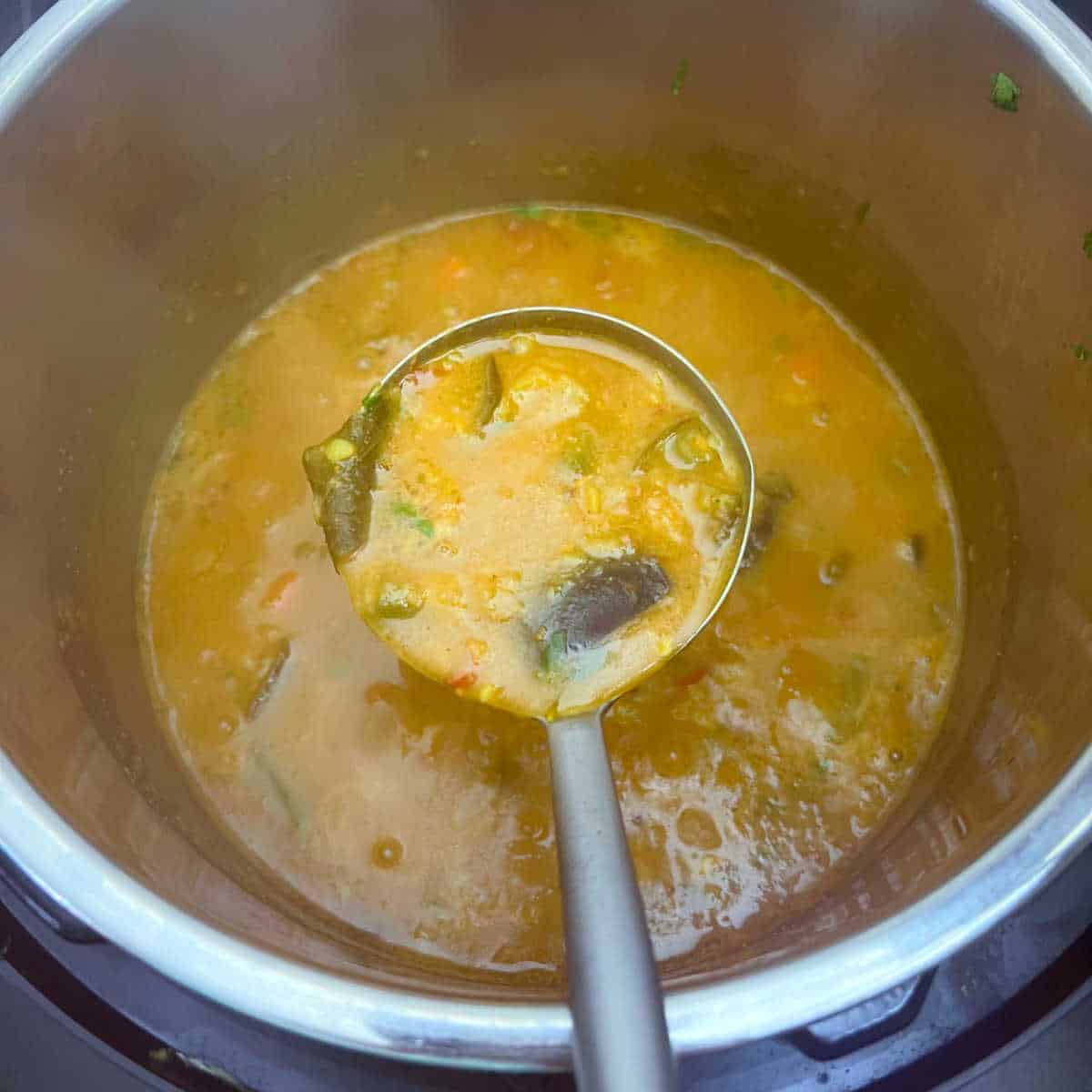 Vegetable sambar in an Instant Pot.