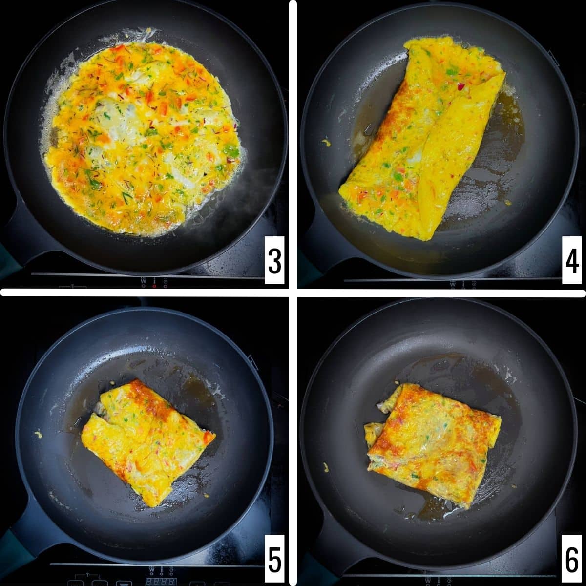 fold the cooked eggs into a square.