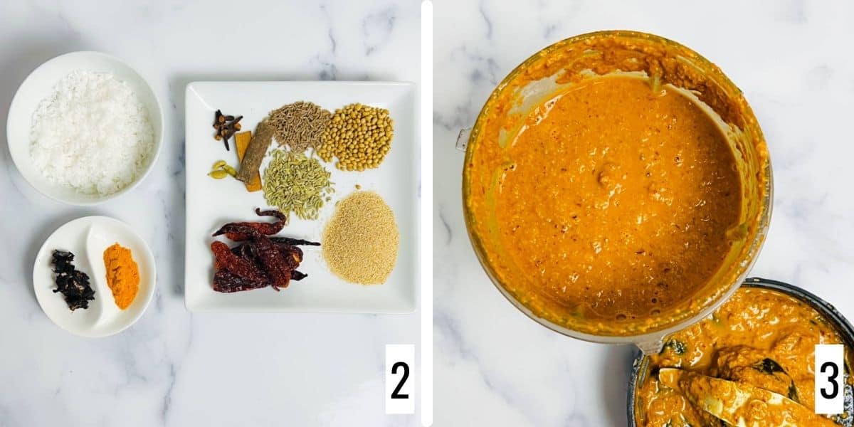 A 2-step collage showing how to make the masala paste.