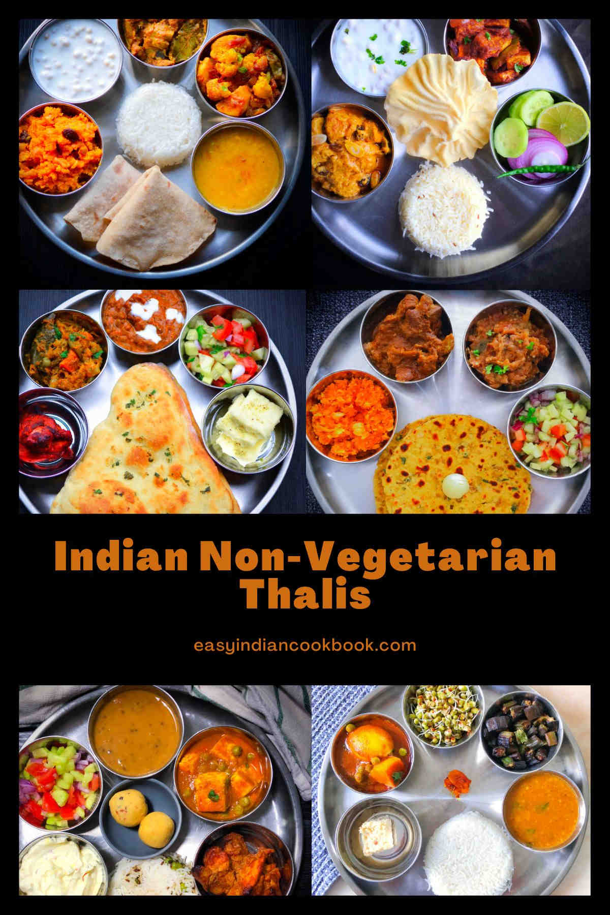 A collage of Indian non-vegetarian thali collection.