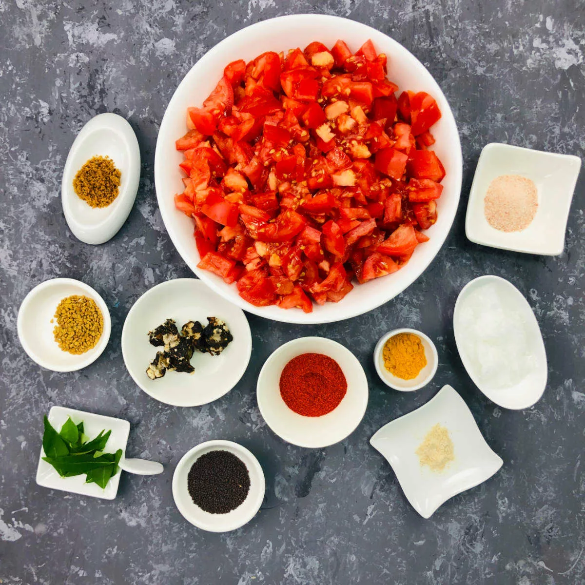 Tomato pickle ingredients.