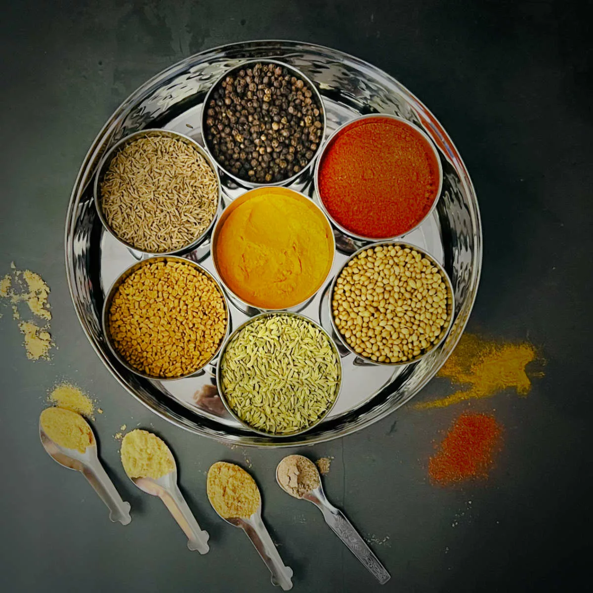 Ingredients to make curry powder.