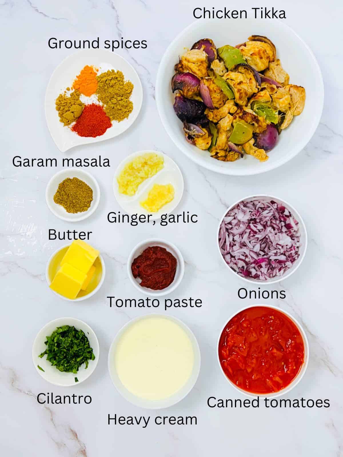 Tikka masala sauce ingredients.