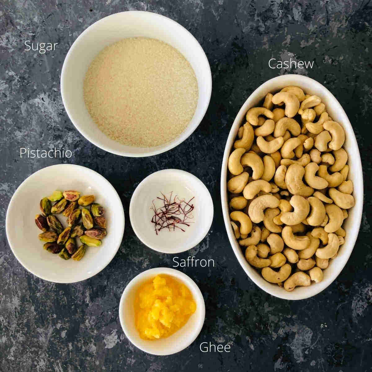 Ingredients to make modak with cashews.