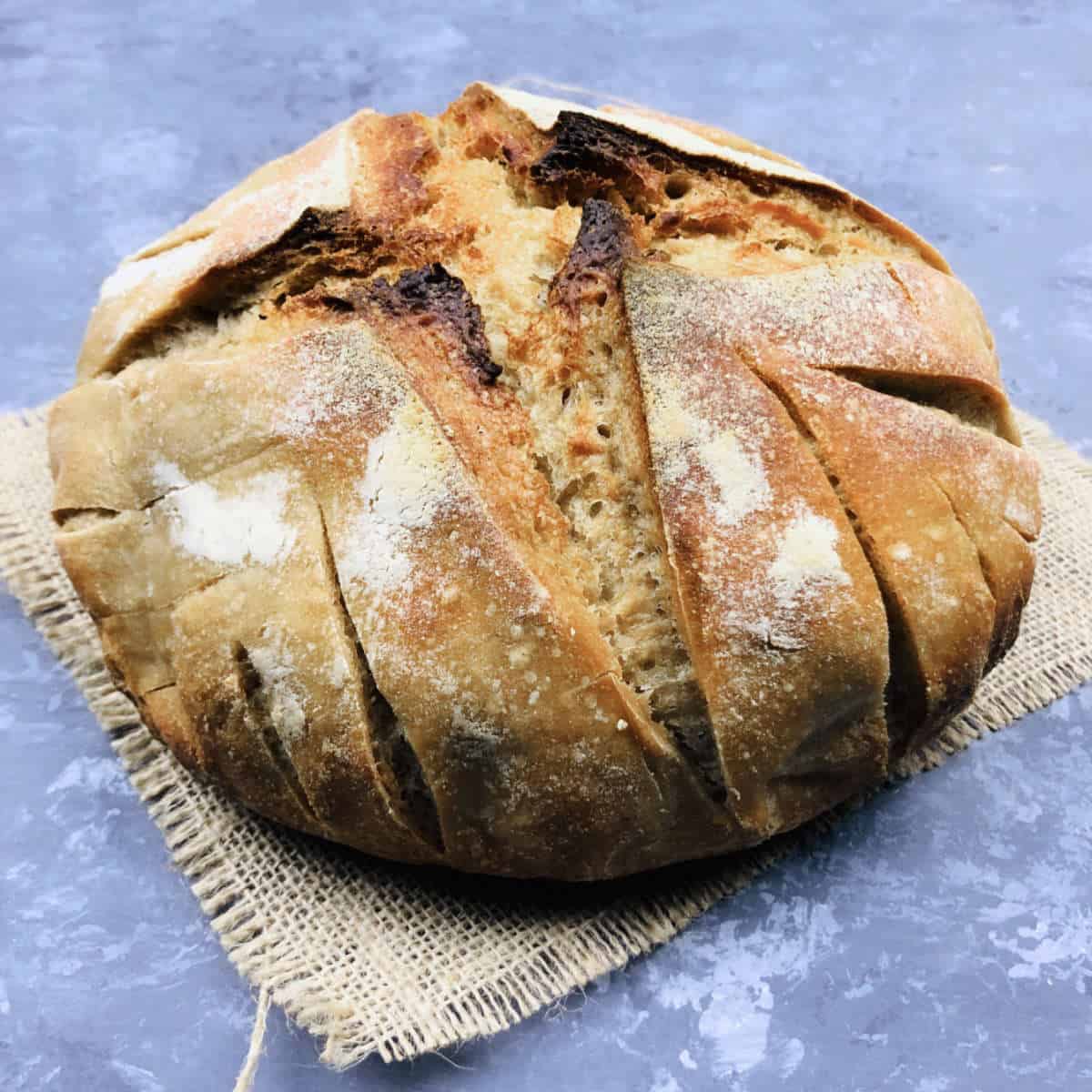 Perfectly baked whole wheat sourdough bread.