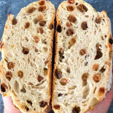 Sourdough raisin bread.