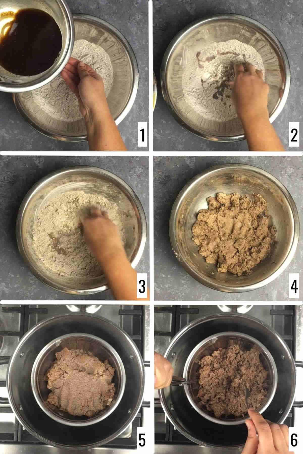 Steaming the finger millet flour.