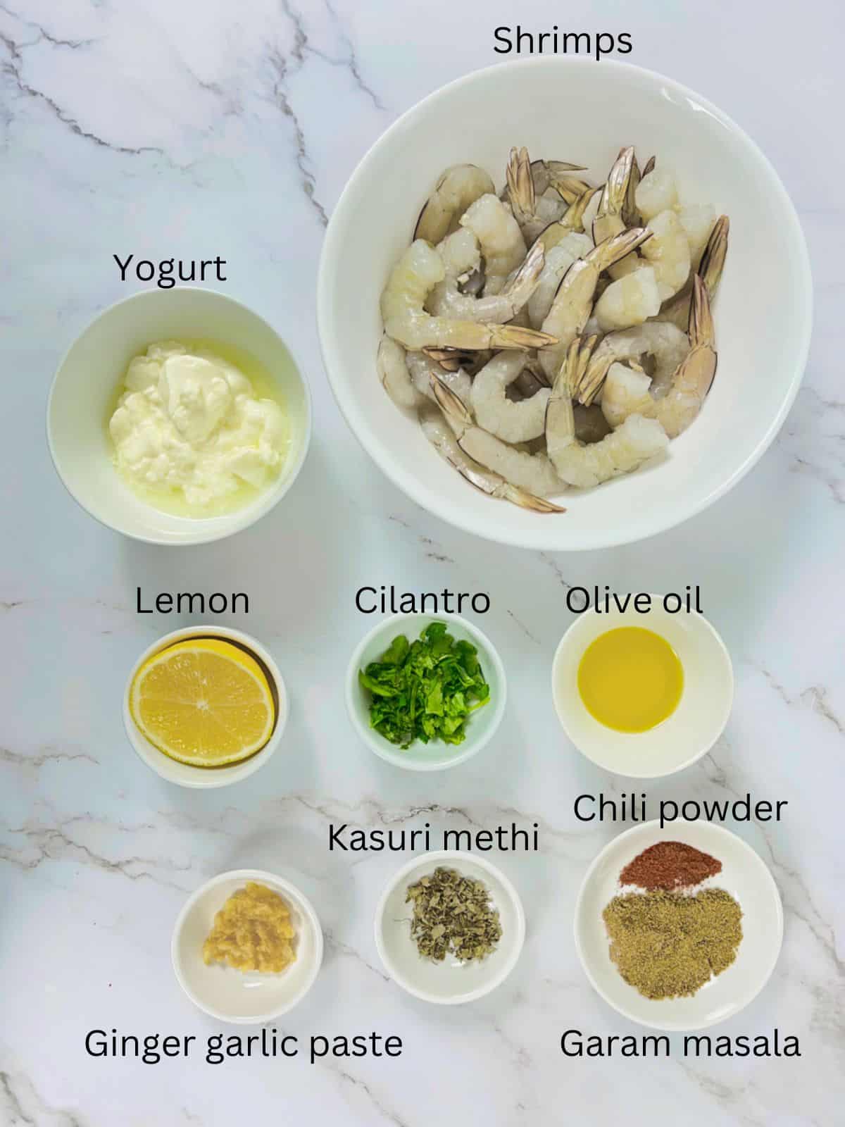 Ingredients to make tandoori shrimp.