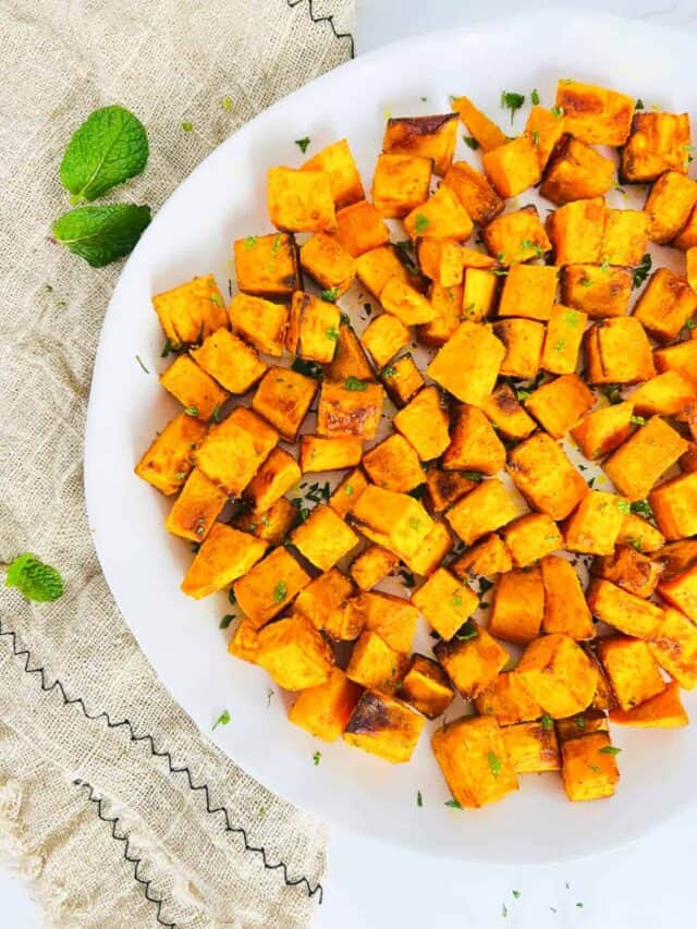 Curry Roasted Sweet Potato Cubes (Air Fryer) - Easy Indian Cookbook