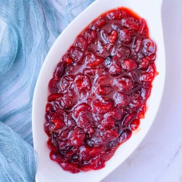 Cranberry sauce using dried cranberries.