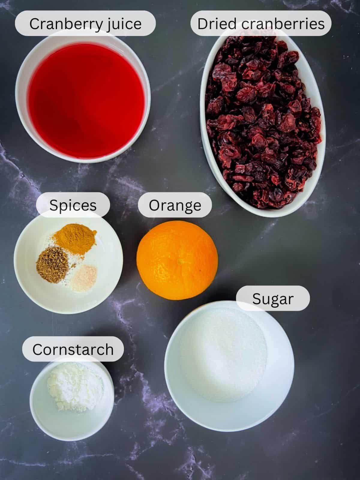 Ingredients to make cranberry sauce.