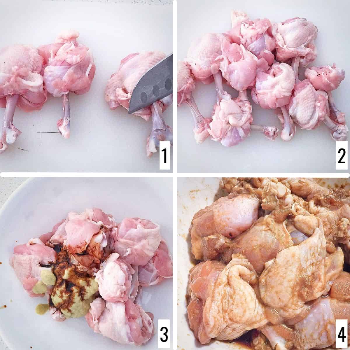 A 4-step collage showing the frenching and marination.
