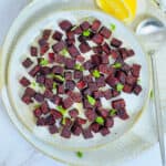 Air fryer beets on a brown plate.