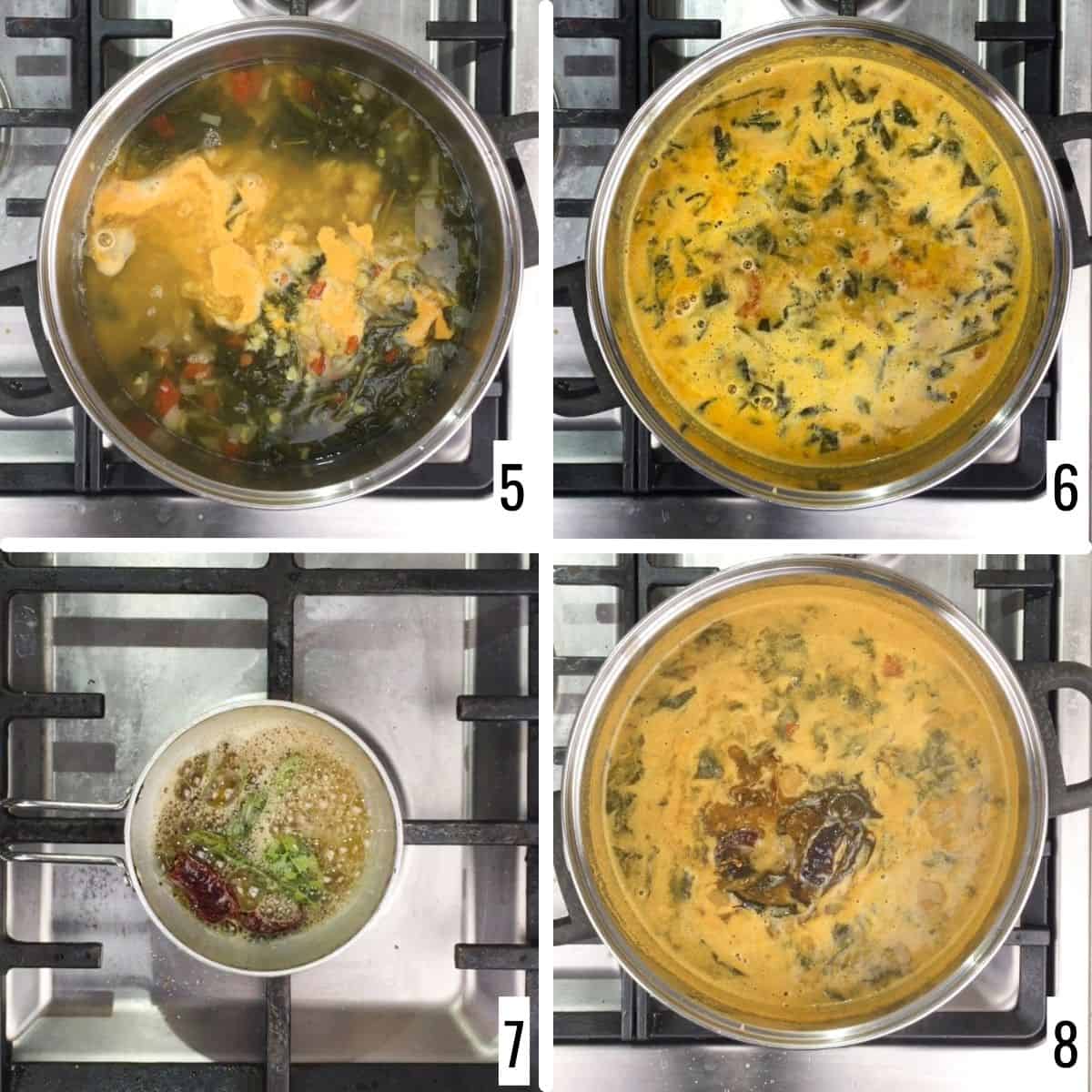 A 4-step collage showing how to make the tempering for the finished dish.