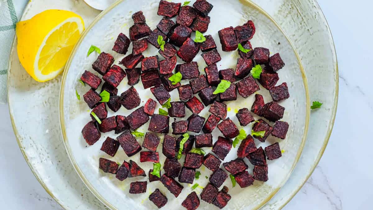 Air fryer beets on a plate.