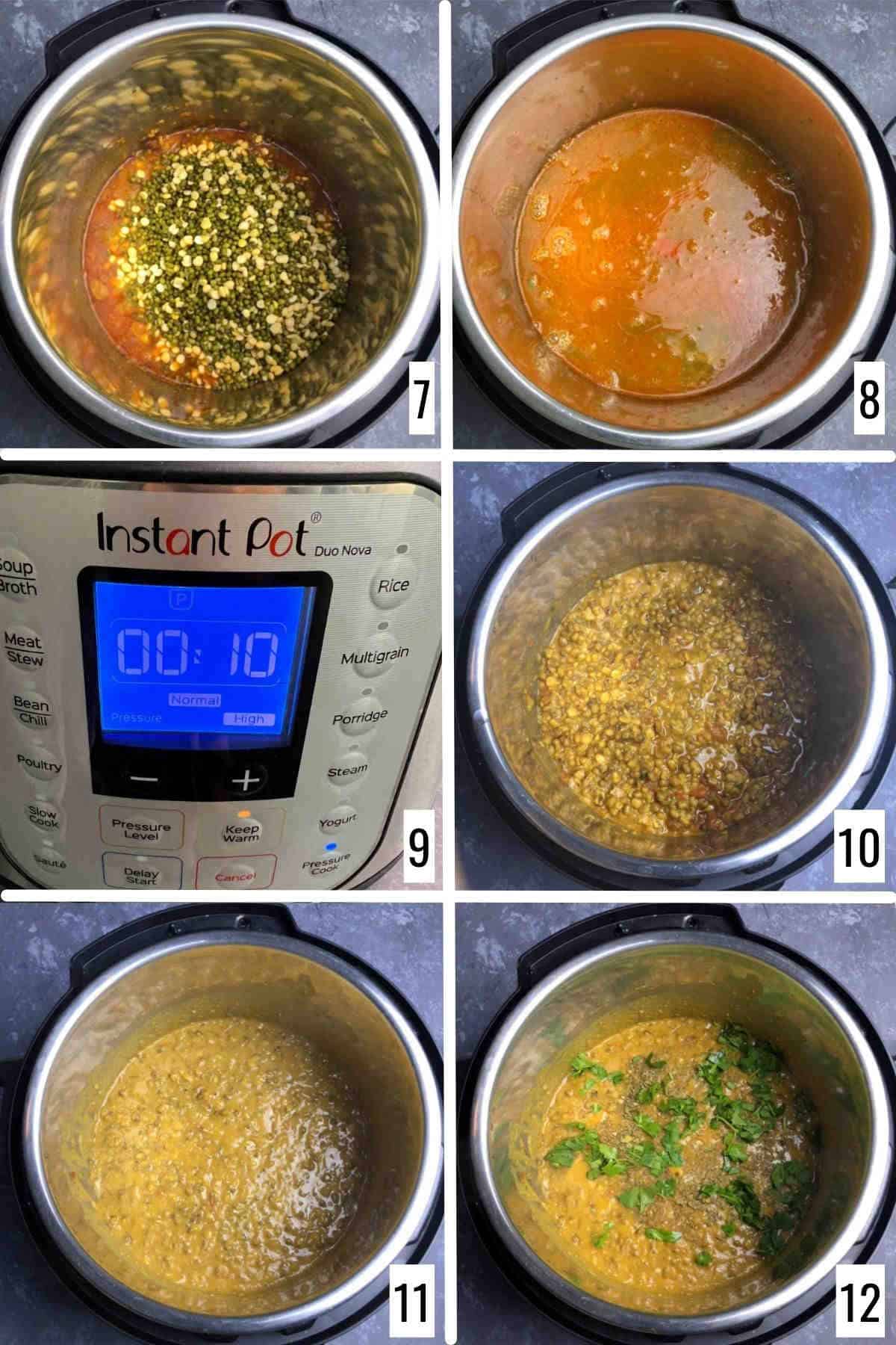 A 6-step collage showing the pressure cooking and finishing steps.
