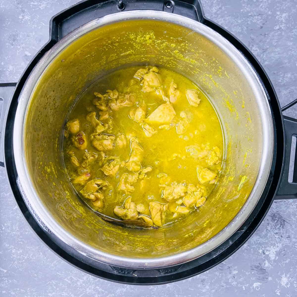 Pressure cooked cilantro chicken in the Instant Pot.
