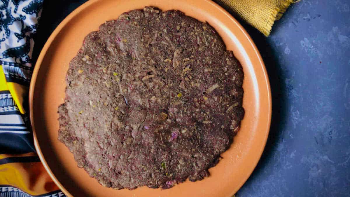 Ragi rotti placed on a brown plate.