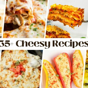 Collage of cheesy recipes.