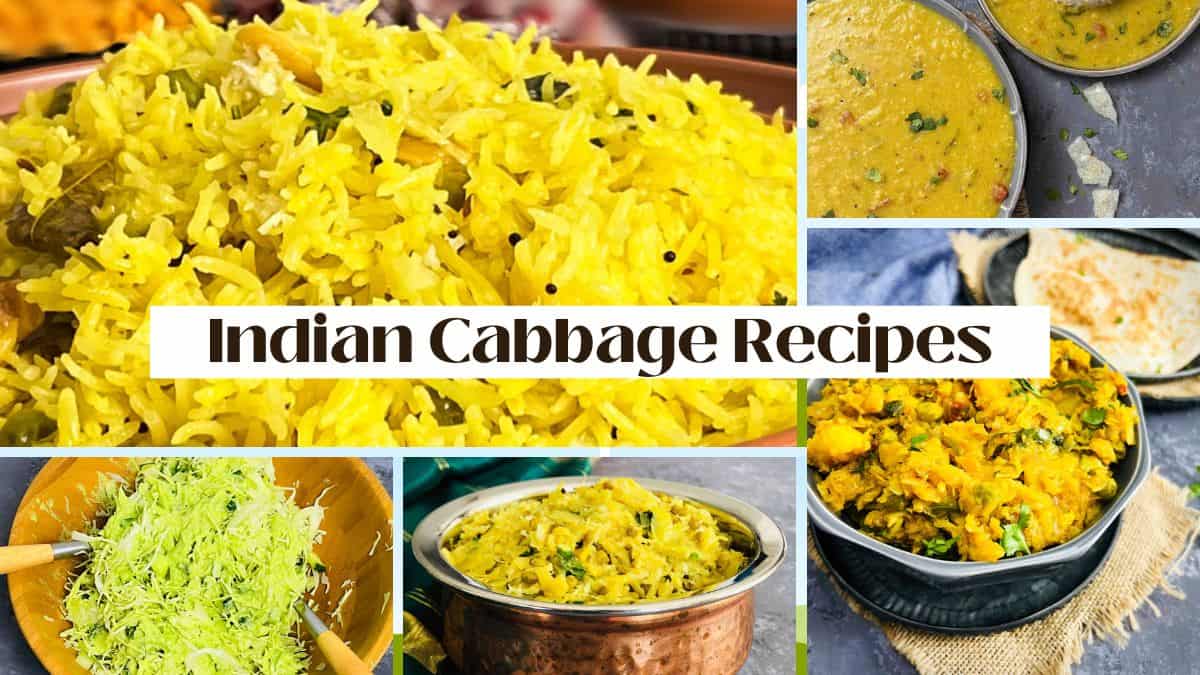 Collage of Indian cabbage recipes.