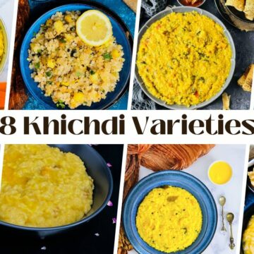 Collage of different khichdi varieties.