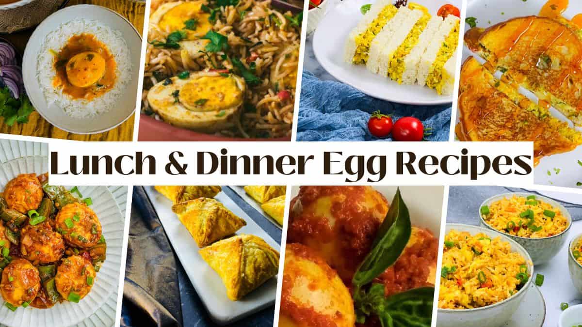 Collage of lunch & dinner egg recipes.