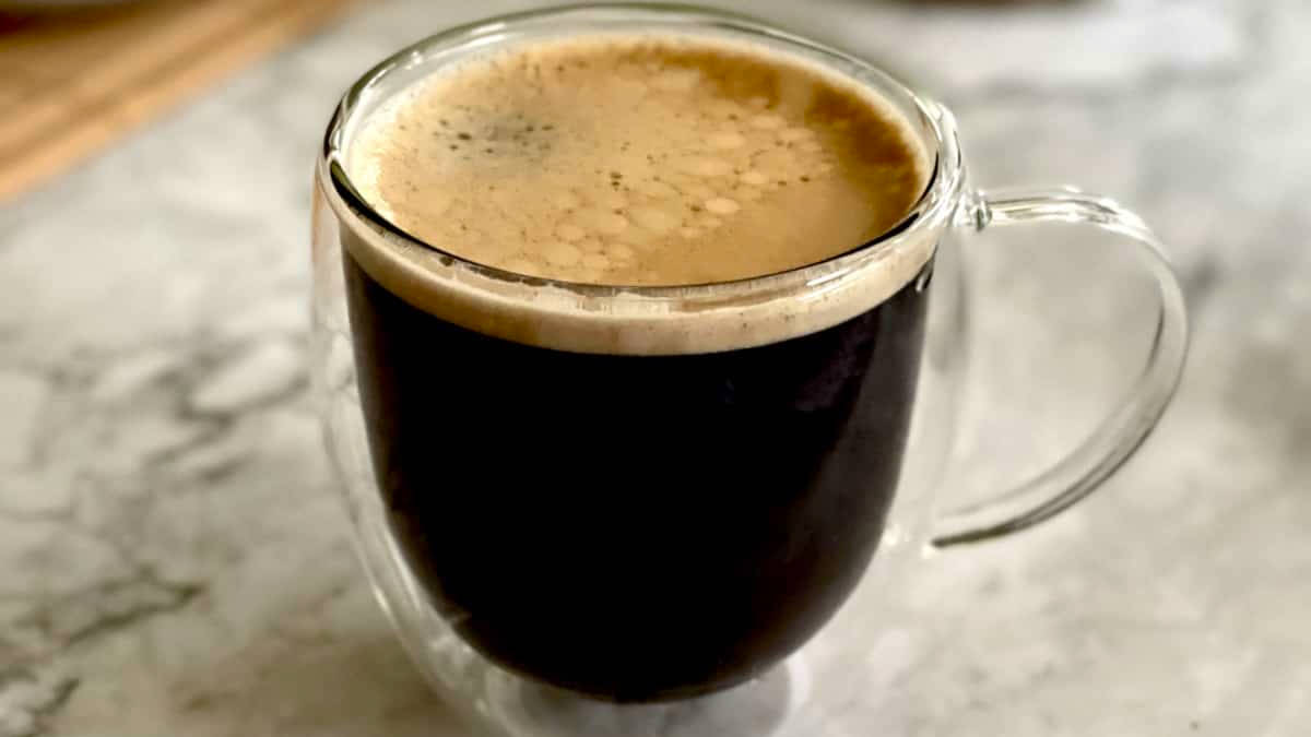 Nespresso americano in a coffee mug.