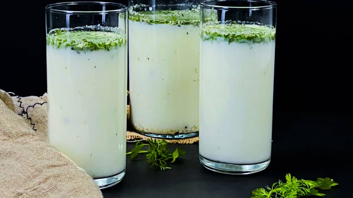 South Indian buttermilk in tall glasses.