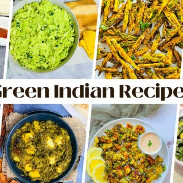 Collage of green Indian recipes.