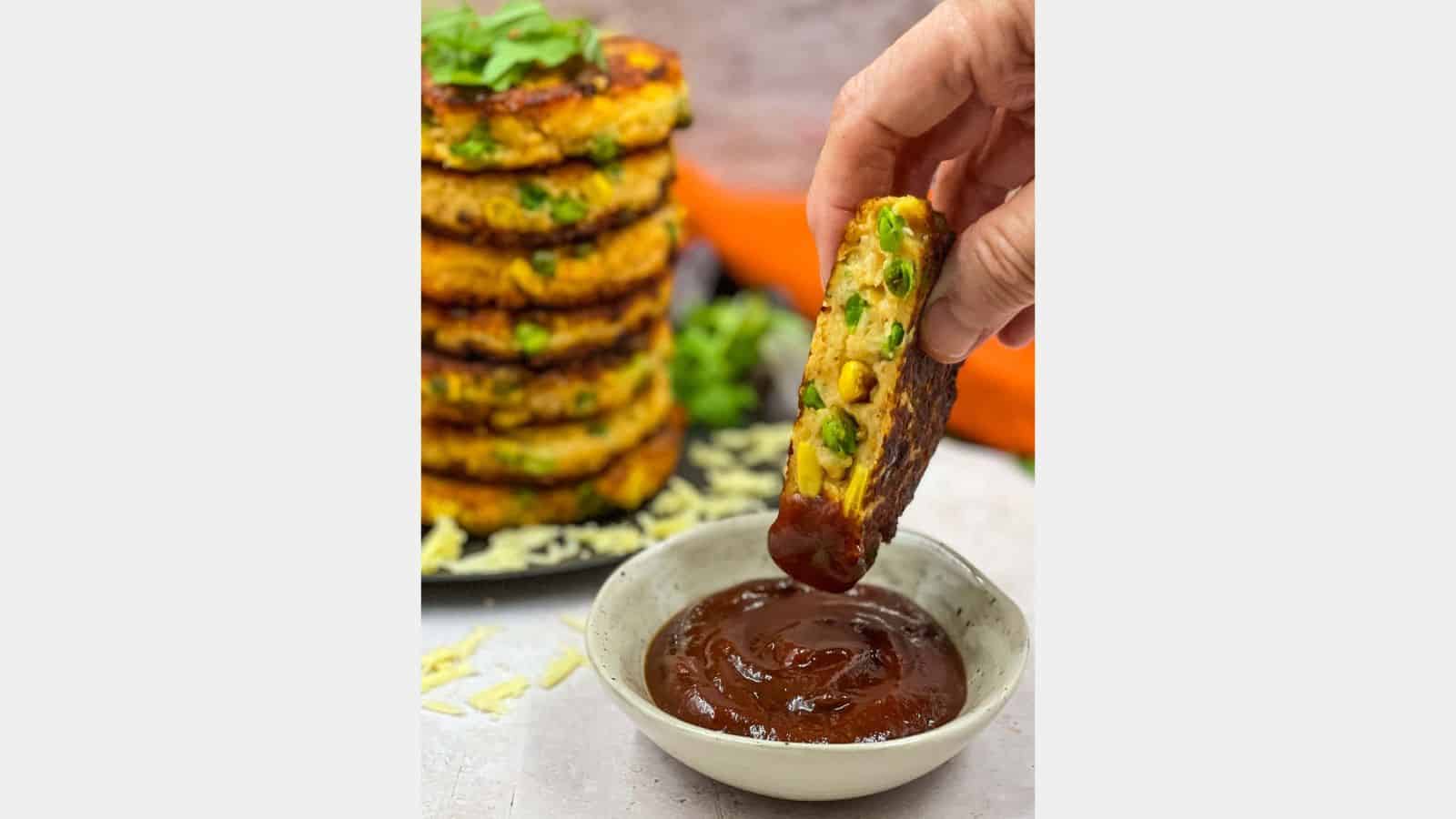 A stack of mashed potato fritters.